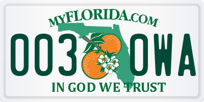 FL license plate 0030WA