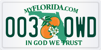 FL license plate 0030WD