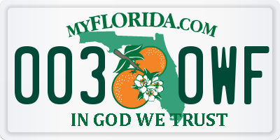 FL license plate 0030WF