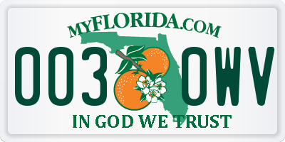 FL license plate 0030WV