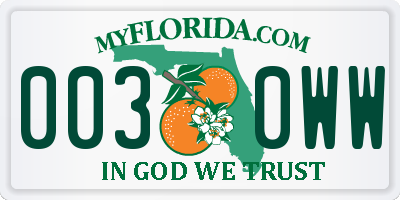 FL license plate 0030WW