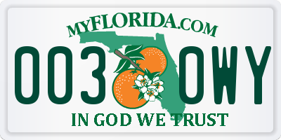 FL license plate 0030WY