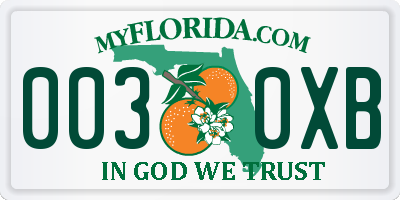 FL license plate 0030XB
