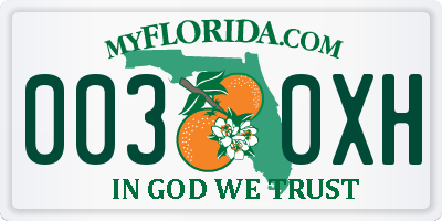 FL license plate 0030XH