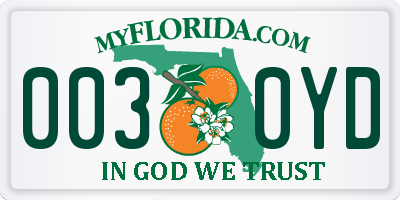 FL license plate 0030YD