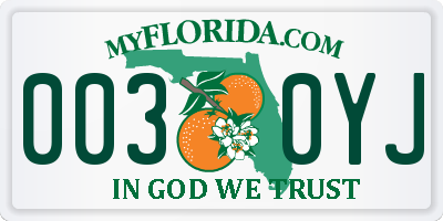 FL license plate 0030YJ