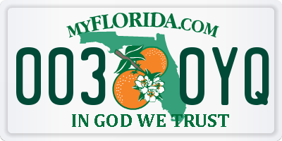 FL license plate 0030YQ
