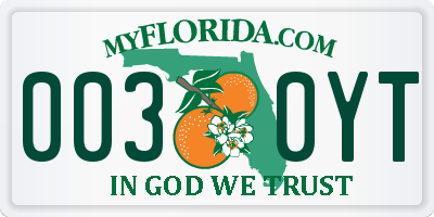 FL license plate 0030YT