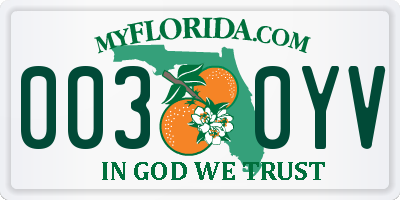 FL license plate 0030YV