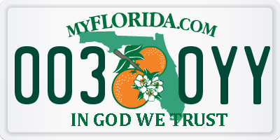 FL license plate 0030YY