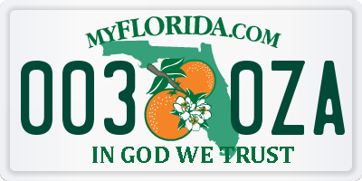 FL license plate 0030ZA