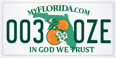 FL license plate 0030ZE