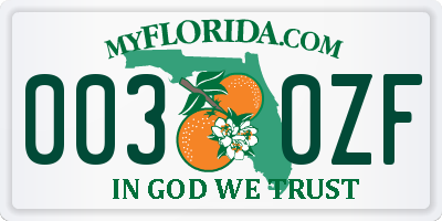 FL license plate 0030ZF