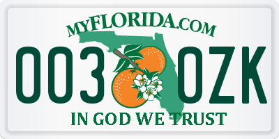 FL license plate 0030ZK