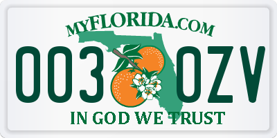 FL license plate 0030ZV