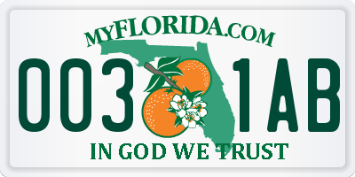 FL license plate 0031AB
