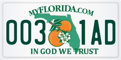 FL license plate 0031AD