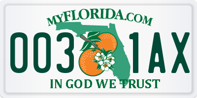 FL license plate 0031AX