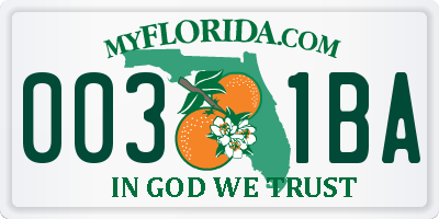 FL license plate 0031BA