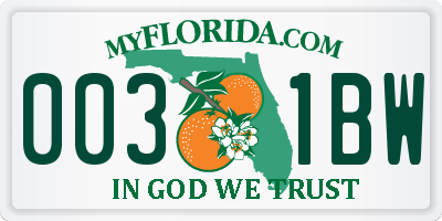 FL license plate 0031BW