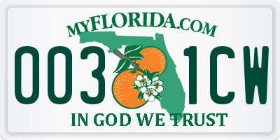 FL license plate 0031CW