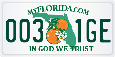FL license plate 0031GE
