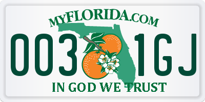 FL license plate 0031GJ