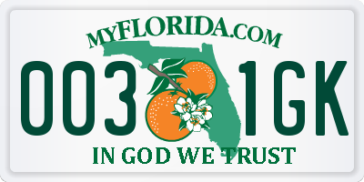FL license plate 0031GK
