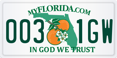 FL license plate 0031GW