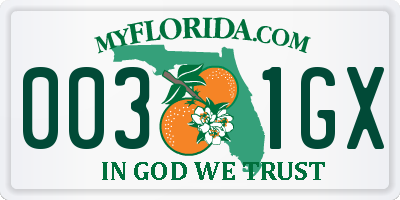 FL license plate 0031GX
