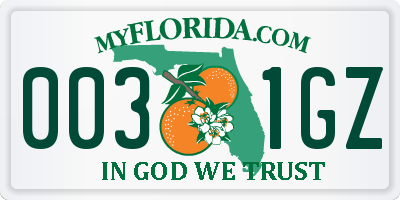 FL license plate 0031GZ
