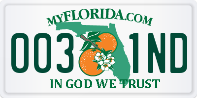 FL license plate 0031ND