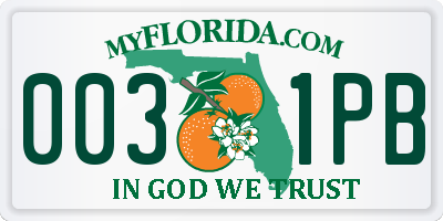 FL license plate 0031PB