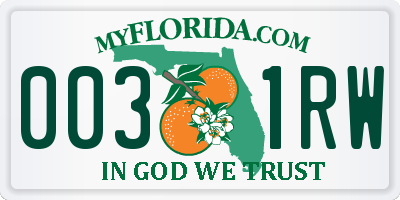 FL license plate 0031RW