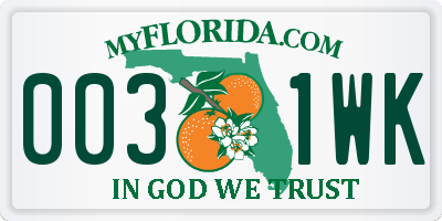 FL license plate 0031WK