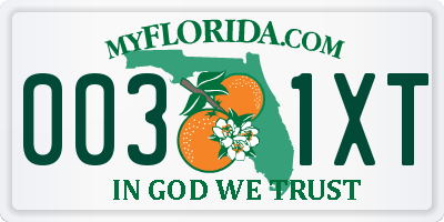 FL license plate 0031XT