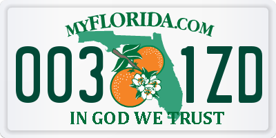 FL license plate 0031ZD