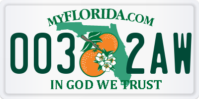 FL license plate 0032AW