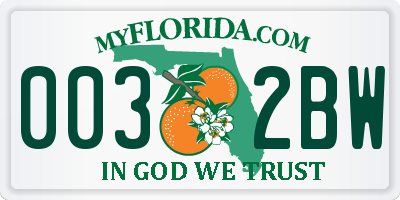 FL license plate 0032BW