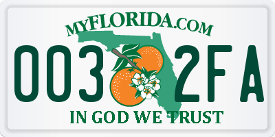 FL license plate 0032FA