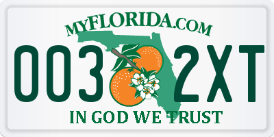FL license plate 0032XT
