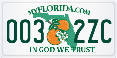 FL license plate 0032ZC