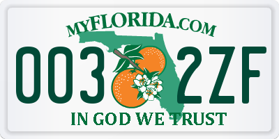 FL license plate 0032ZF