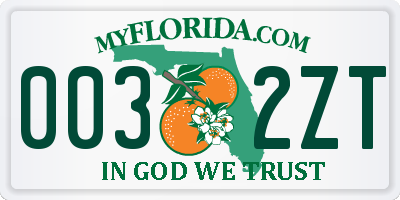FL license plate 0032ZT