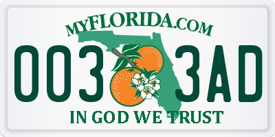 FL license plate 0033AD
