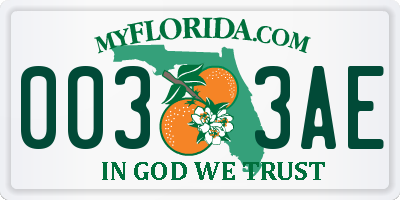 FL license plate 0033AE