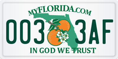 FL license plate 0033AF