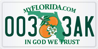 FL license plate 0033AK