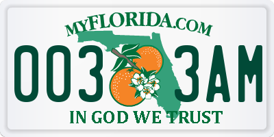 FL license plate 0033AM