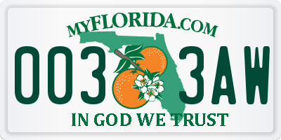 FL license plate 0033AW
